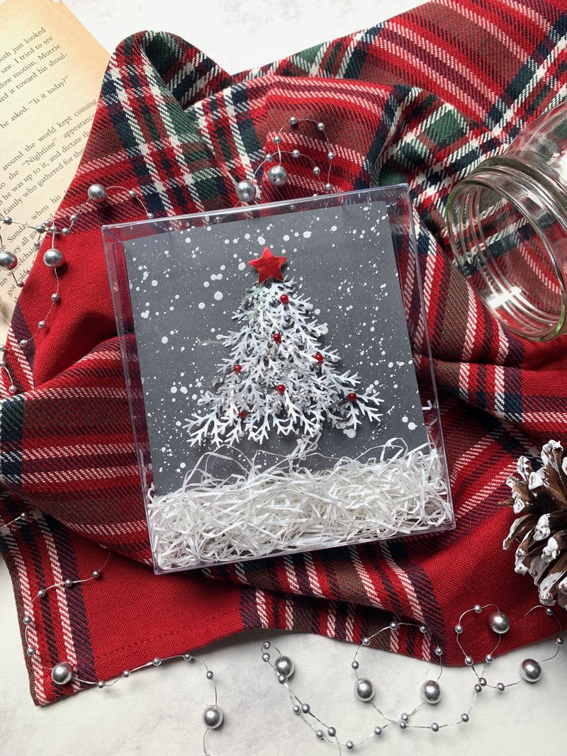 聖誕卡片Christmas Card_盒裝小樹_銀白色 - 卡片/明信片 - 紙 銀色