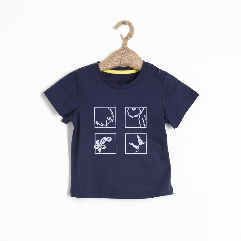 [Clearing Offer] Printed Embroidered Cotton T Navy Blue/White - Tops & T-Shirts - Cotton & Hemp Multicolor