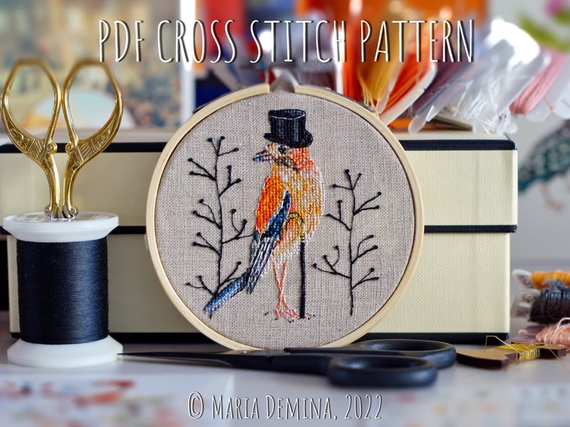 Sir Eurasian Jay PDF cross stitch pattern - 手工藝教學/工具書 - 其他材質 