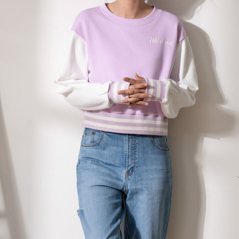 【Baby Crop Sweater—Violet】Ultra Soft Comfy ‧ 3D Embroidery ‧ 2 color collection - เสื้อฮู้ด - ผ้าฝ้าย/ผ้าลินิน 