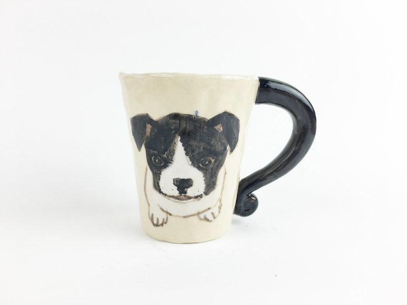 ニースリトルクレイ手作りカップ_ 23黒と白の犬 - マグカップ - 陶器 ホワイト