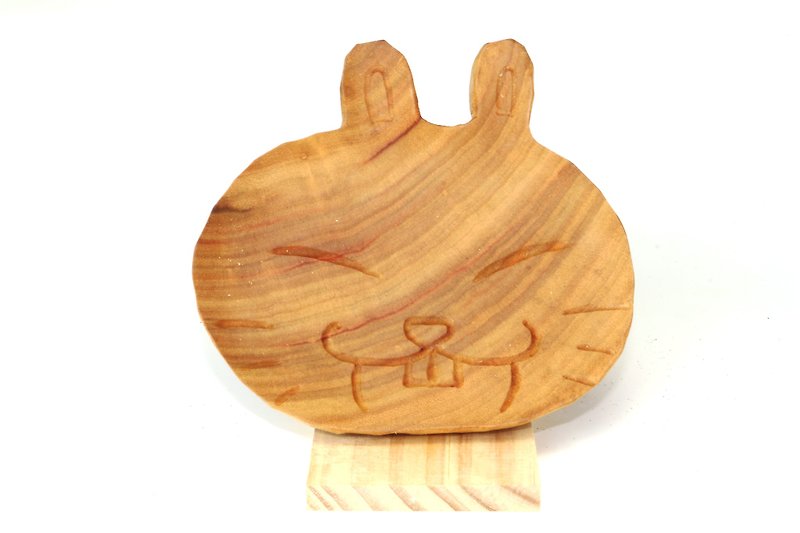 Animal Series (Rabbit) Wooden Plate--Afternoon Tea Snack Plate--Woodcut--Handmade-- - จานเล็ก - ไม้ สีนำ้ตาล