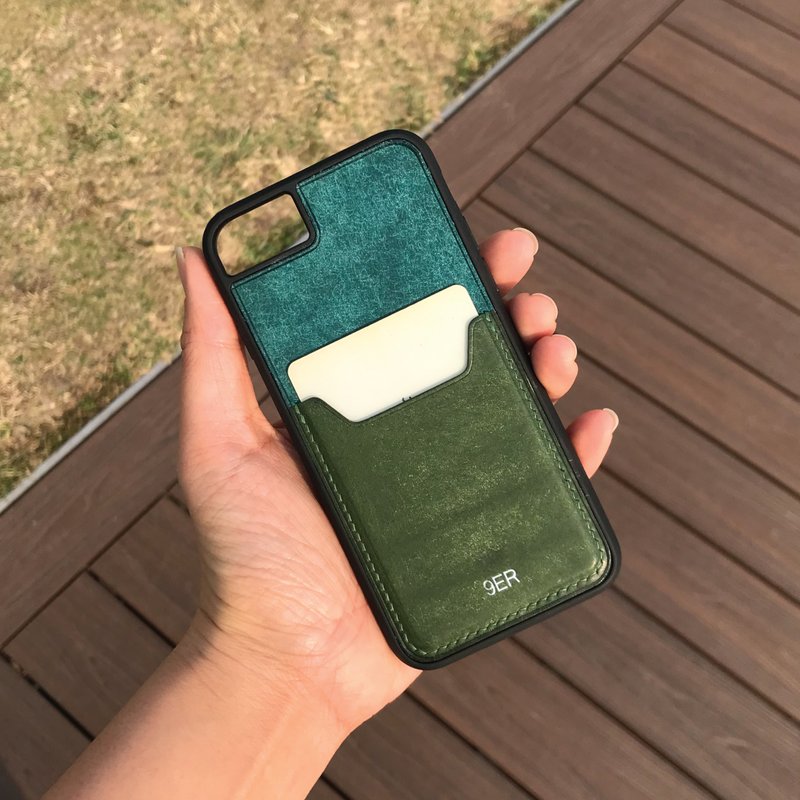 【iPhone咭位手機殼】藍色磨砂牛皮/防摔全包覆/悠遊卡套 - 手機殼/手機套 - 真皮 藍色