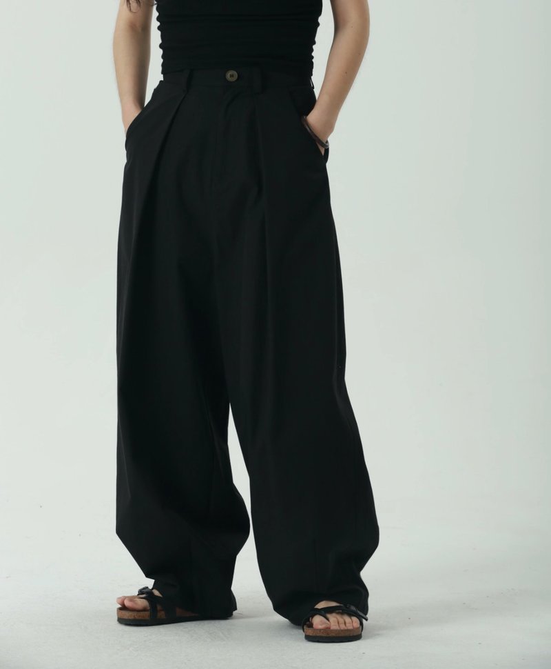 Retro Japanese style thin Tencel loose straight pants - Women's Pants - Other Materials Black