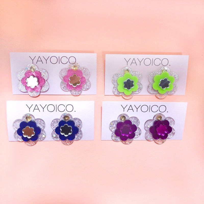 RAME FLOWER B / pierced earrings・clip-on earrings - ต่างหู - อะคริลิค หลากหลายสี