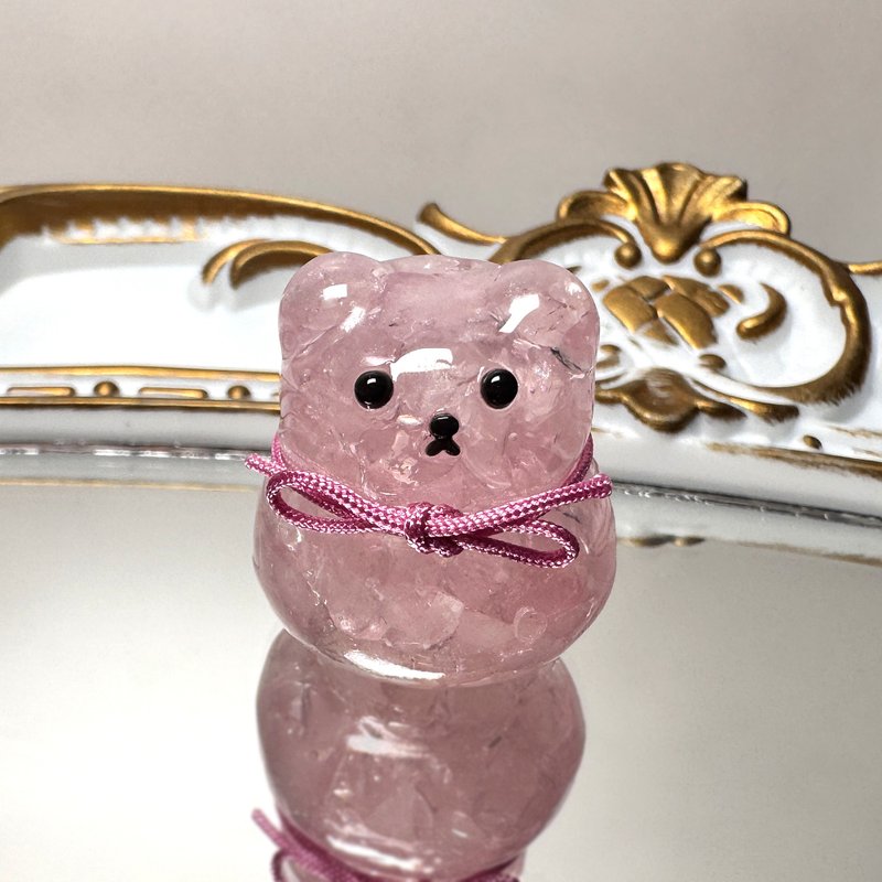 Natural pink crystal Stone ornaments | pink crystal mirror cake bear style 02 | かがみもち - Other - Crystal Pink