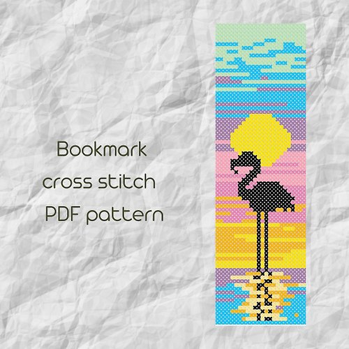 NaraXstitch patterns 十字繡圖案 Bookmark cross stitch PDF pattern / Flamingo bookmark cross stitch /153/