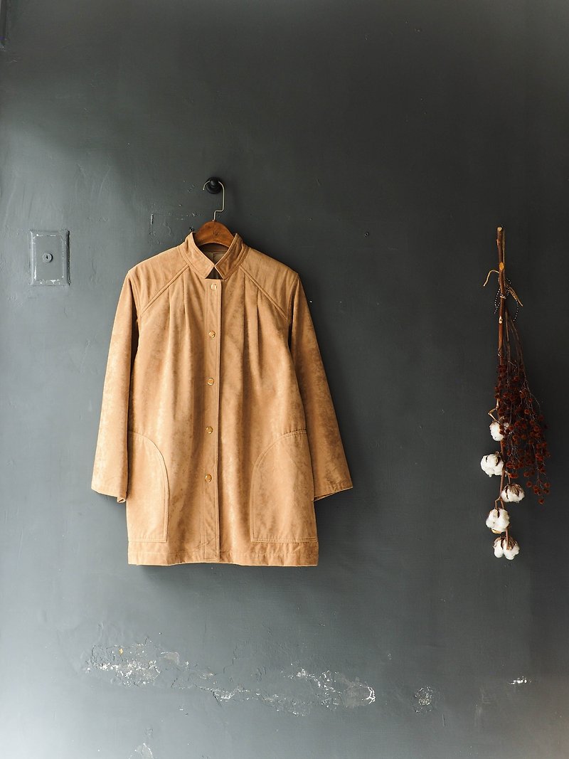 River water - Yamaguchi khaki suede collar autumn autumn girl antique cotton blouse jacket shirt oversize vintage - เสื้อแจ็คเก็ต - ผ้าฝ้าย/ผ้าลินิน สีกากี