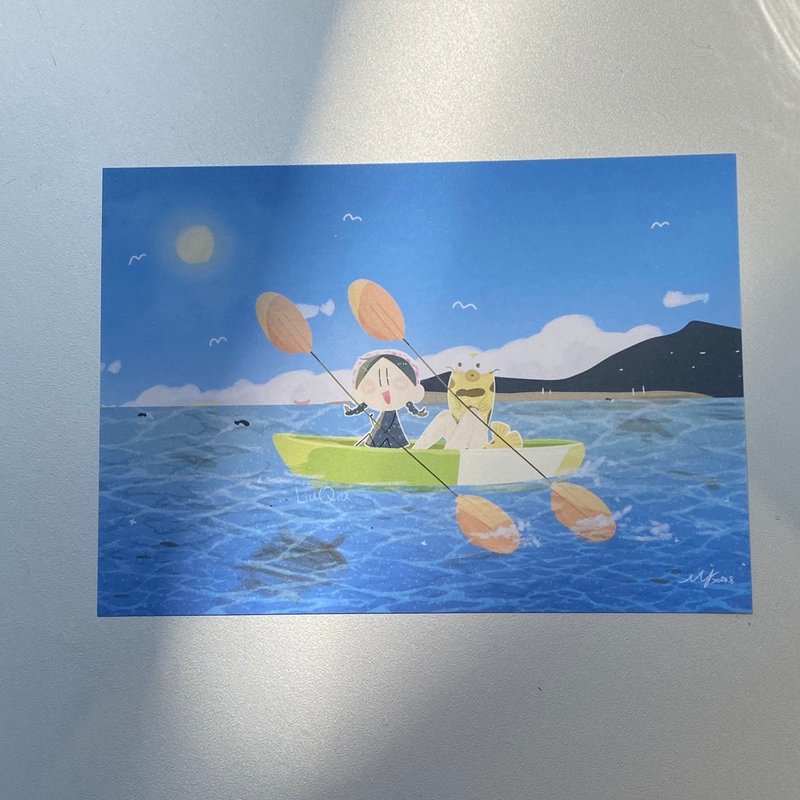 養魚要寫明信片-阿鈞ㄉ小琉球遊記 獨木舟 - 卡片/明信片 - 紙 藍色
