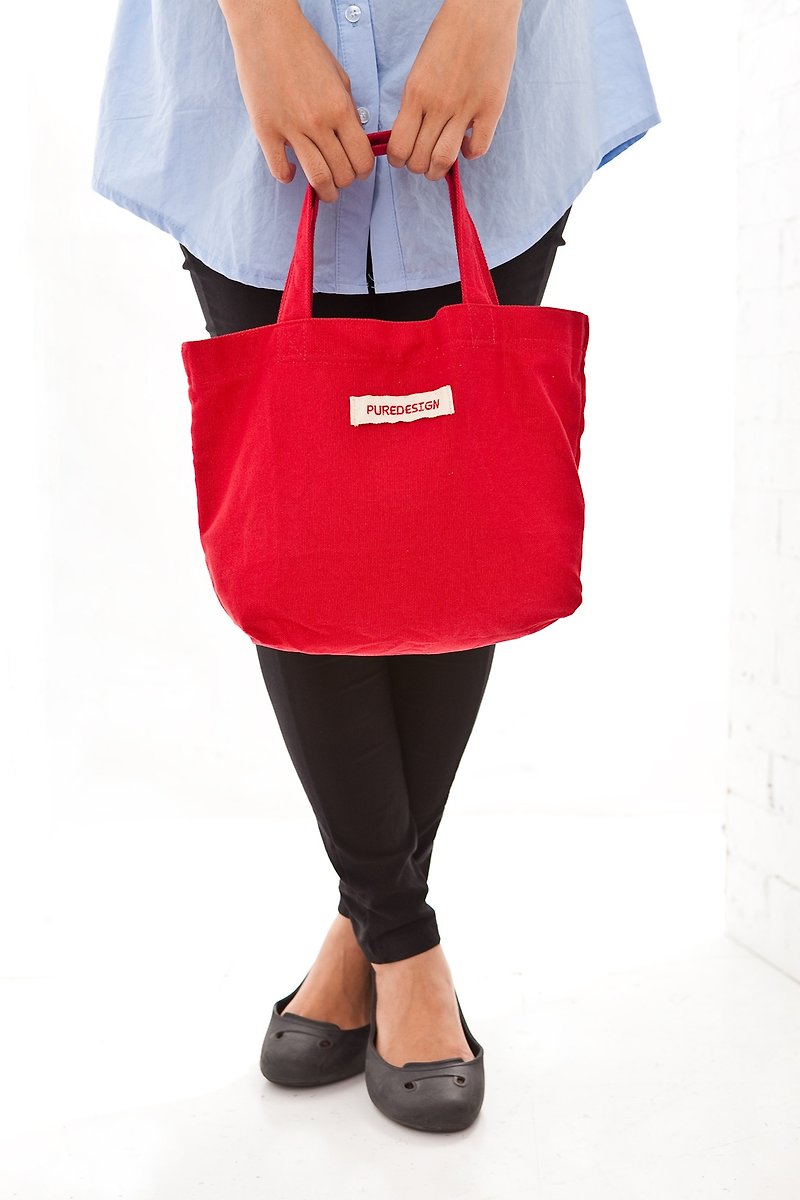 【PURE DESIGN】厚磅帆布購物袋_手提購物袋(紅) - 手提包/手提袋 - 棉．麻 紅色