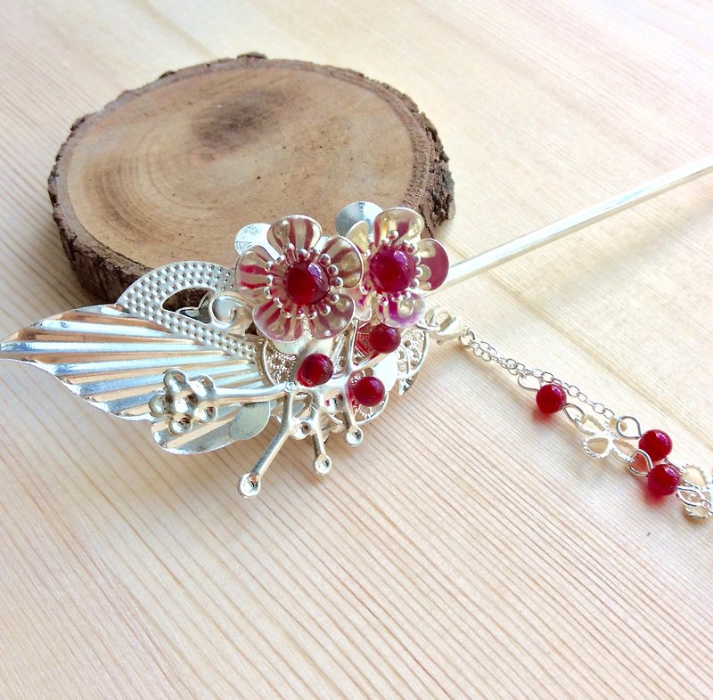 Meow hand ~ wave double-sided single hairpin - Hair Accessories - Other Metals Red