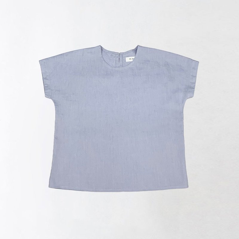 Lotus root blue. Linen drop shoulder top - เสื้อผู้หญิง - ผ้าฝ้าย/ผ้าลินิน 