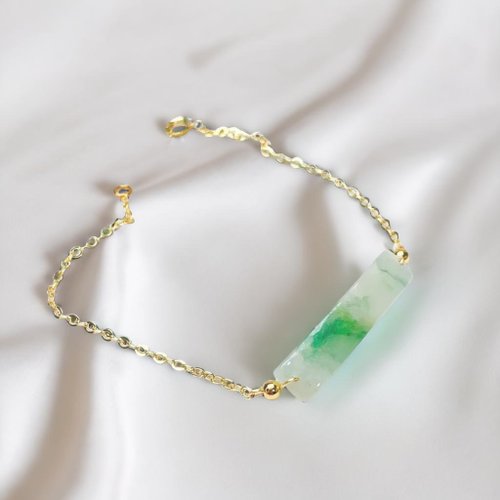 瓔珞珠寶盒 E.L.Jewelry Box 【願‧無事】冰種飄綠翡翠無事牌手鍊14K包金|天然A緬甸翡翠|送禮