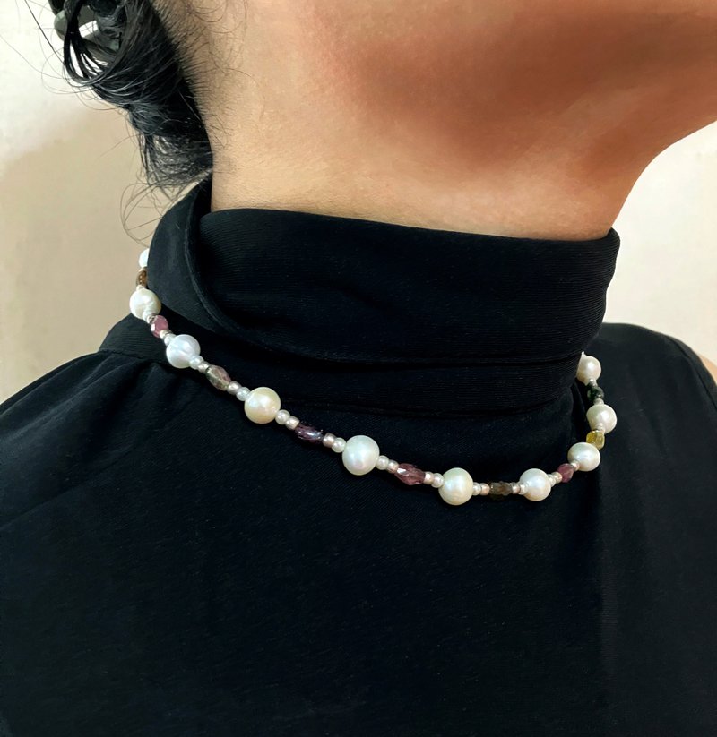 Gemstone,Flash water pearl  necklace, stylist pearl necklace,gift for her 珍珠項鍊, - 項鍊 - 寶石 多色