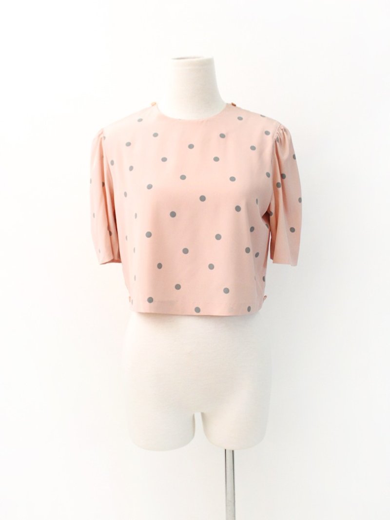 Vintage Japanese Made Sweet Cute Pink Dot Short Sleeve Vintage Shirt Vintage Blouse - Women's Shirts - Polyester Pink