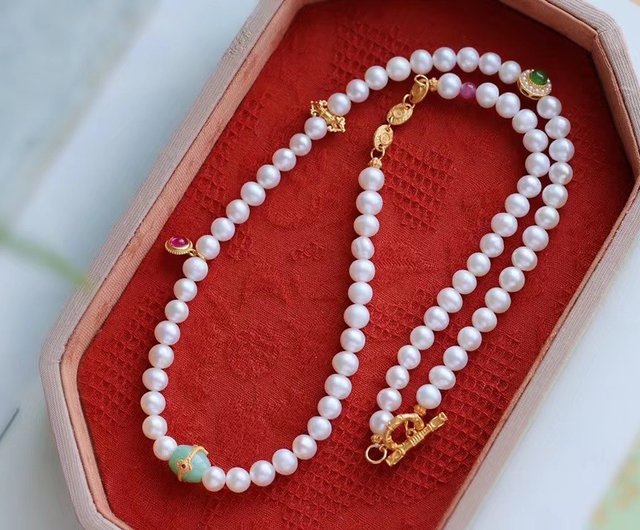 オリジナルの中国スタイルの天然淡水真珠のネックレス鎖骨チェーン - ショップ Sri Yantra ネックレス - Pinkoi
