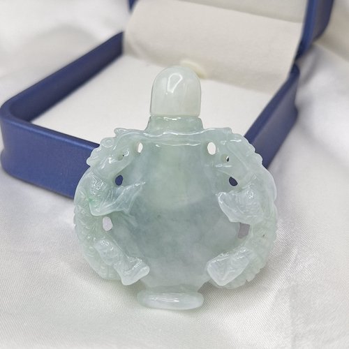 緣圓翡翠 天空藍 藍水 手工雕 鼻煙壺 鏤空 擺件 | 天然緬甸玉A貨翡翠