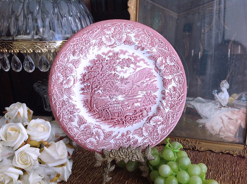 ♥ ♥ Annie crazy Antiquities British countryside red porcelain series of red cake plate, dessert plate, fruit plate, plates, dishes - จานเล็ก - เครื่องลายคราม 