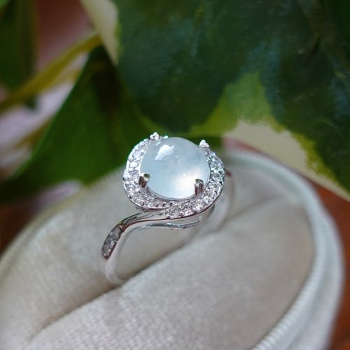 NOW jewelry 水潤放光 天然翡翠 水潤透嫩白翡翠 輕奢典雅設計 純銀戒 訂製