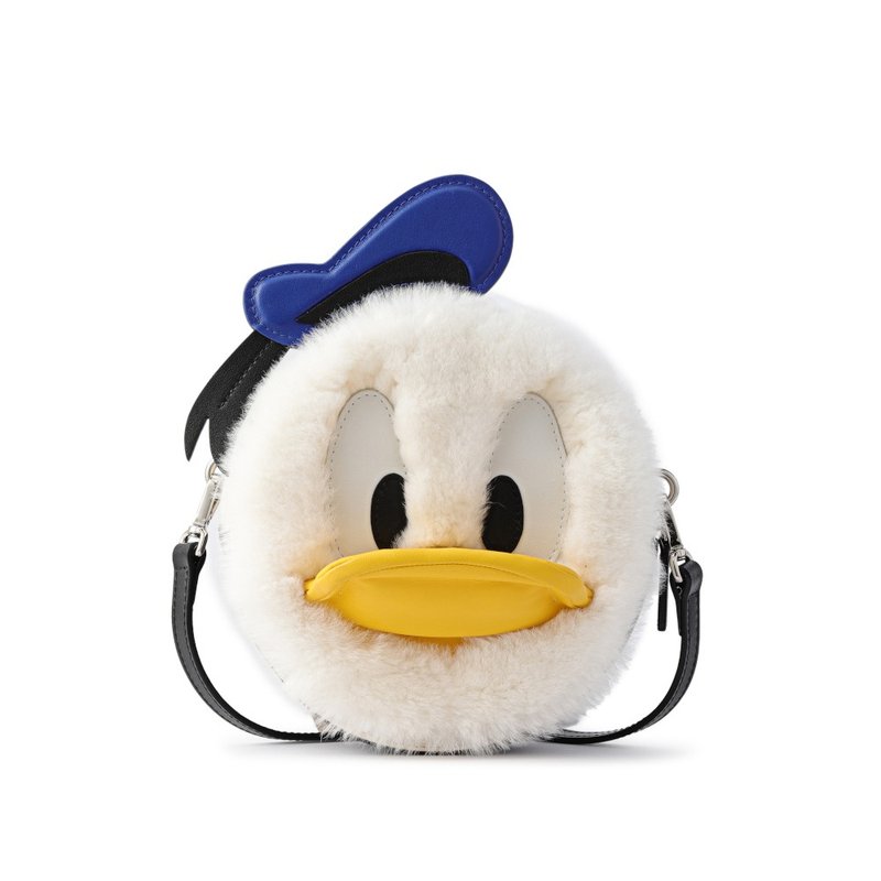 Donald Duck Jacquard with Leather Crossbody & Shoulder Bag - Messenger Bags & Sling Bags - Genuine Leather White