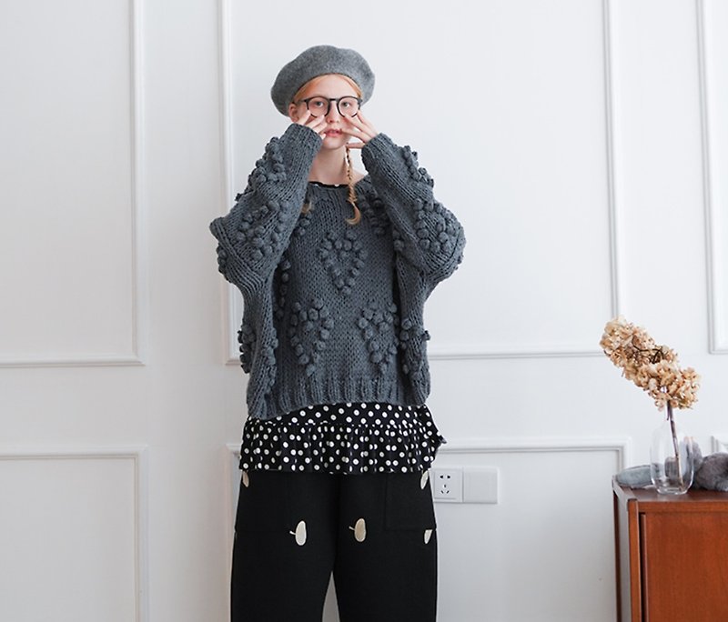 粗棒針織灰色毛衣 - imakokoni - 女毛衣/針織衫 - 棉．麻 灰色