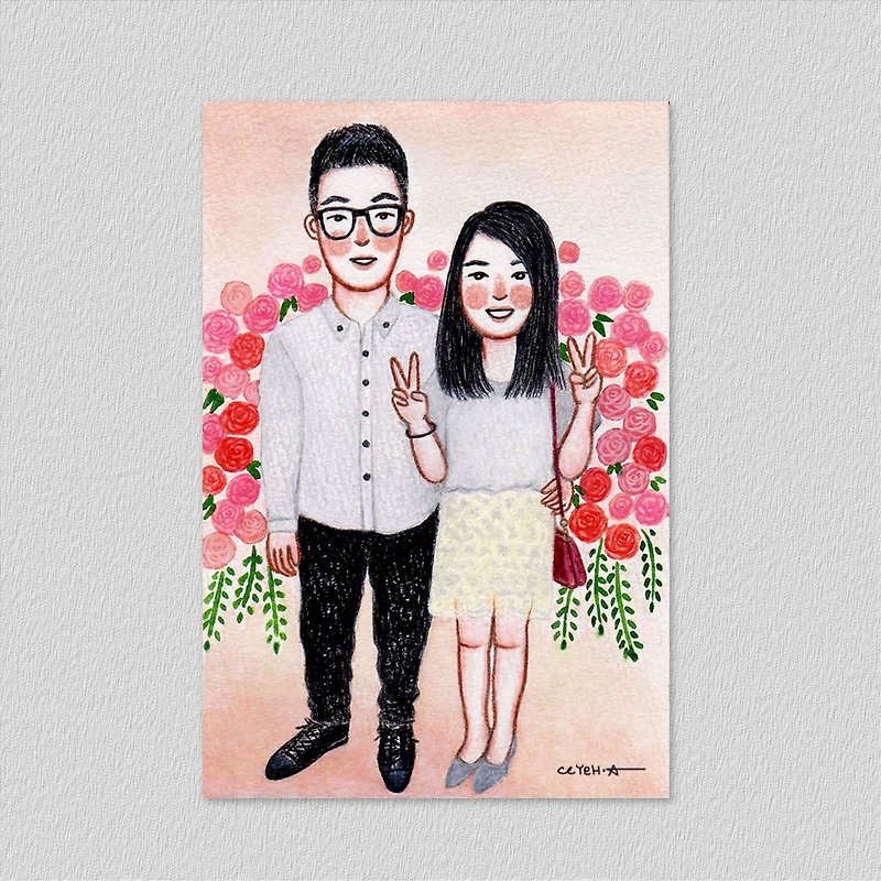 4X6 Warm memories: freehand background - portrait illustration (1-2 people) - Customized Portraits - Paper White