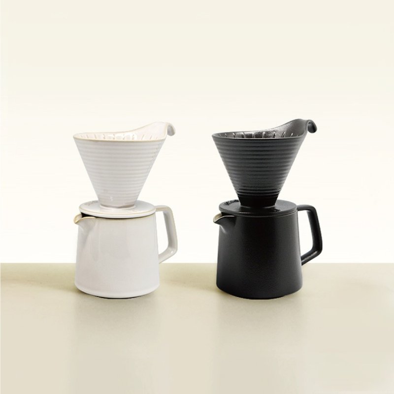 [Lubao LOHAS] Leisurely Enjoy Coffee Drip Filter Set Drip Filter + Coffee Pot Black and White Two-color Selection - Coffee Pots & Accessories - Pottery 