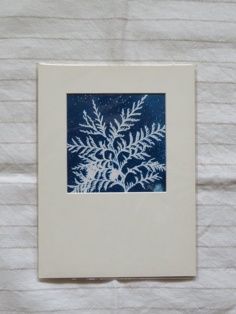 植物剪影。手作藍曬框畫 - 壁貼/牆壁裝飾 - 紙 藍色