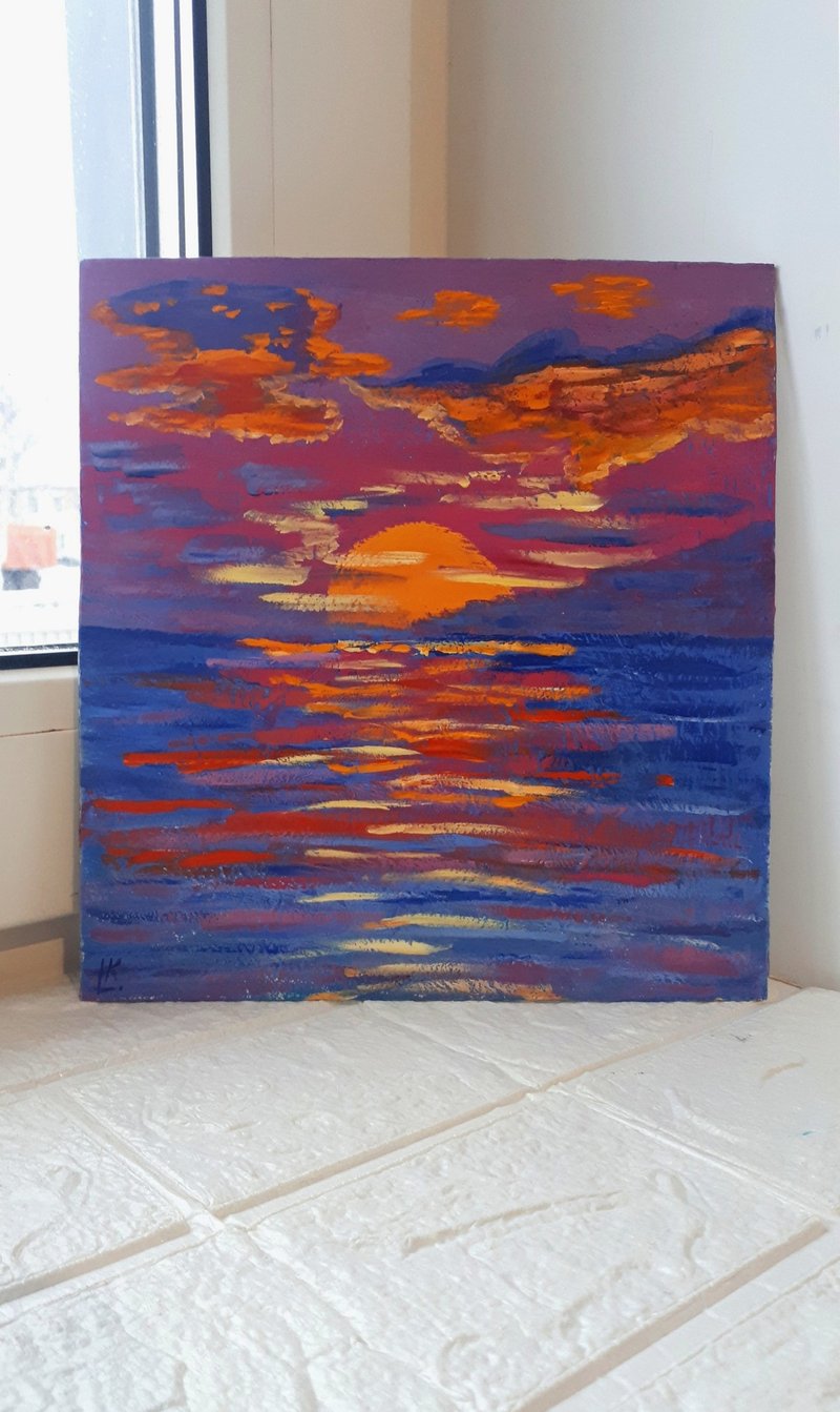 Purple Sunset, Mini Art Series, Seascape Painting Original 紫色夕阳/迷你艺术系列/海景画原创 - 壁貼/牆壁裝飾 - 其他材質 多色