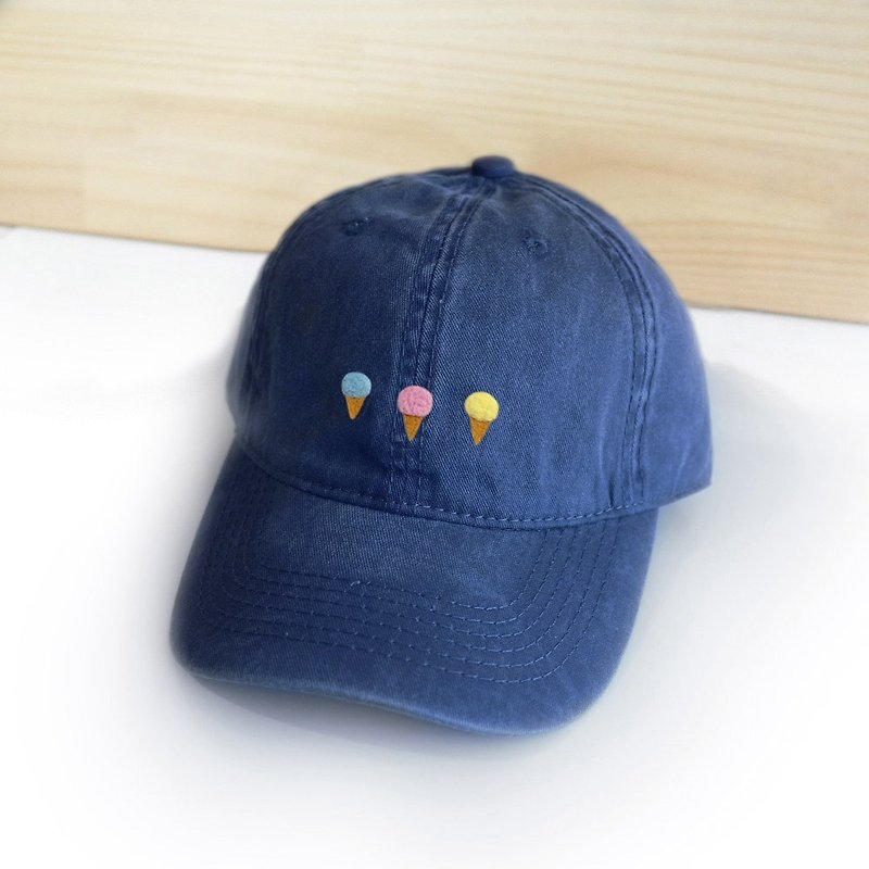 【Q-cute】帽子系列-冰淇淋復古風棒球帽-加字 - 帽子 - 棉．麻 多色