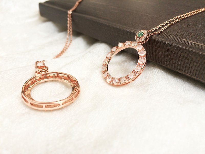 Moonlight - Natural Emerald (Burma jade) simple big circle necklace - Necklaces - Gemstone Pink