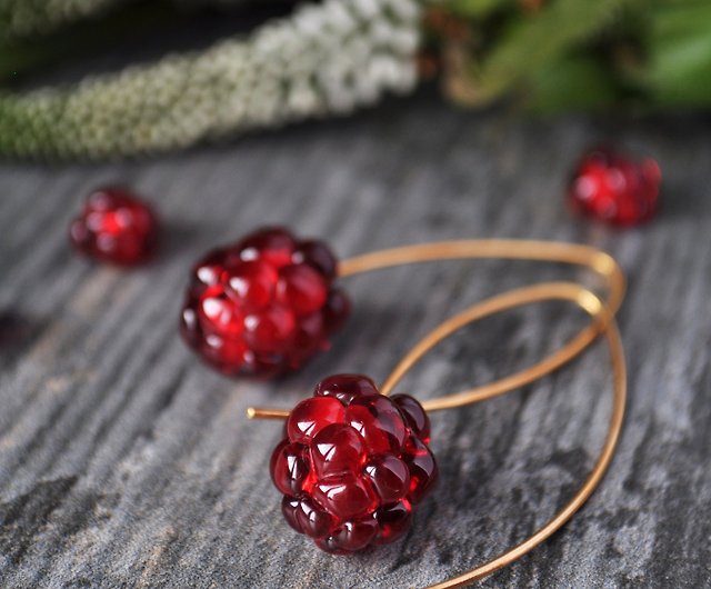 Red raspberry stud earrings Fruit earrings Food kids jewelry for girls -  Shop Toutberry Earrings & Clip-ons - Pinkoi