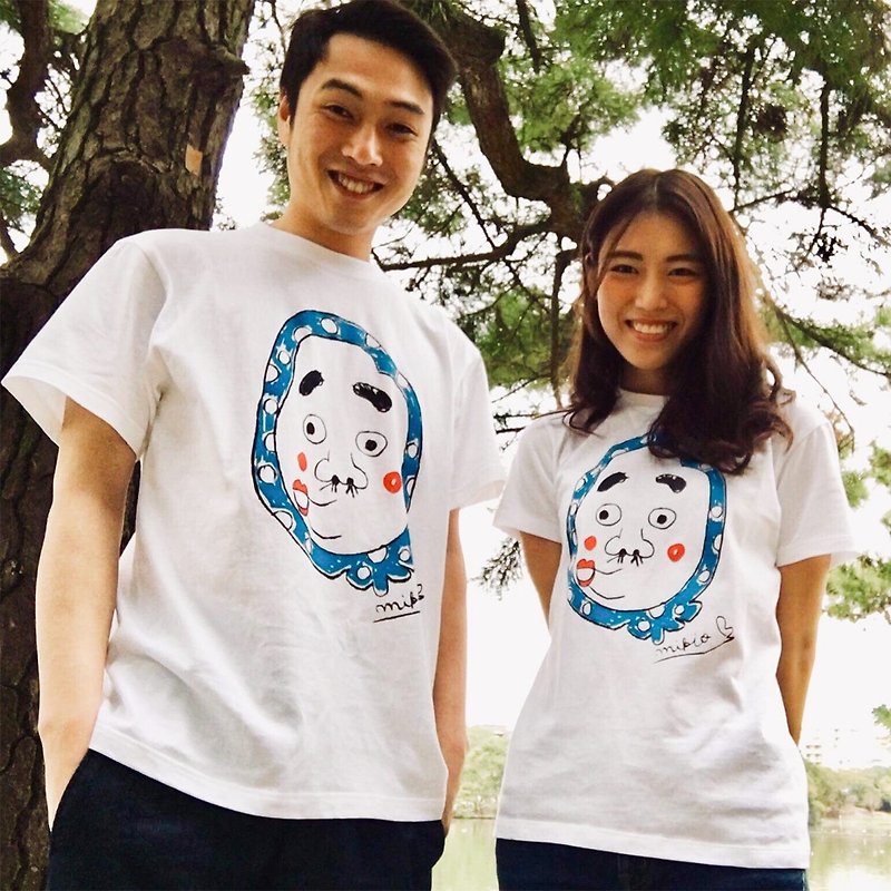 Hyottoko Men & Women's  couple 2 pair t-shirts - Women's T-Shirts - Cotton & Hemp White
