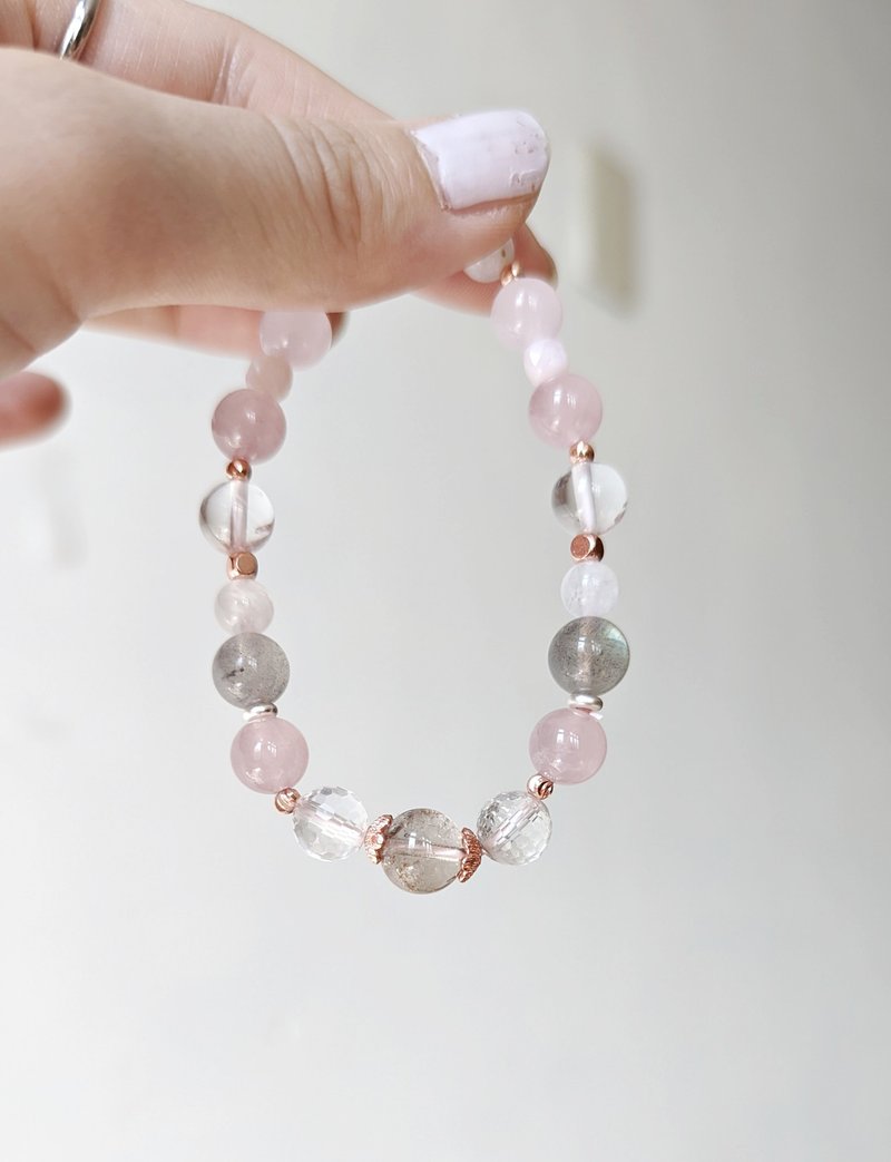 Super Seven × Pink Quartz × Moonstone × White Crystal × Labradorite [Design Model] Natural Crystal Bracelet - Bracelets - Crystal Pink