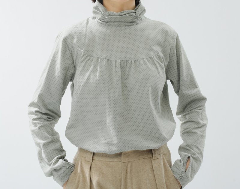 【燈芯絨】法式復古/森系文藝/棉質堆堆領襯衫 - 女襯衫 - 棉．麻 灰色