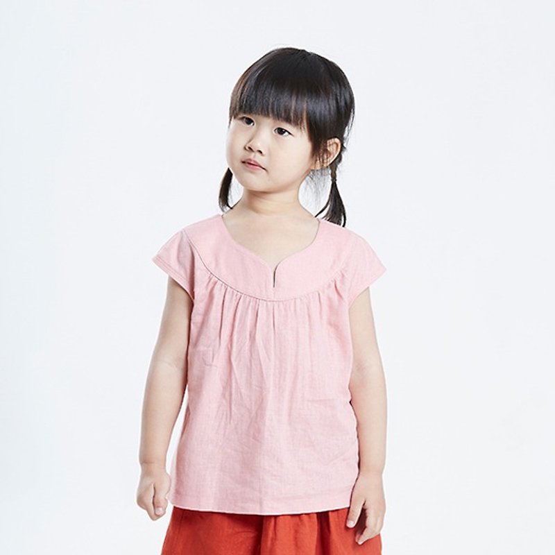 L0260 sweet girls sleeveless shirt - red gray lotus - Other - Cotton & Hemp Pink