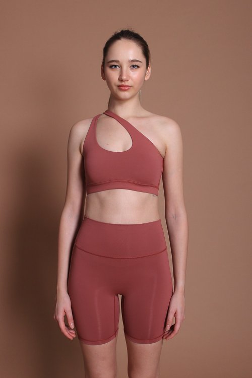 asana yoga Goddness 縷空斜肩運動內衣@breathm-楓葉磚紅