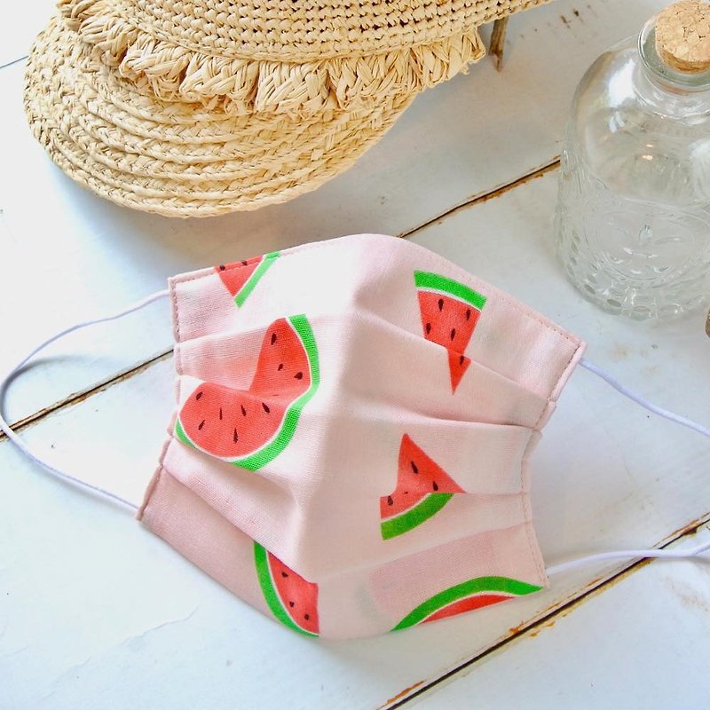 Handmade cotton mask | Pink Watermelon | Comfortable gauze | Adult Size - Face Masks - Cotton & Hemp Pink