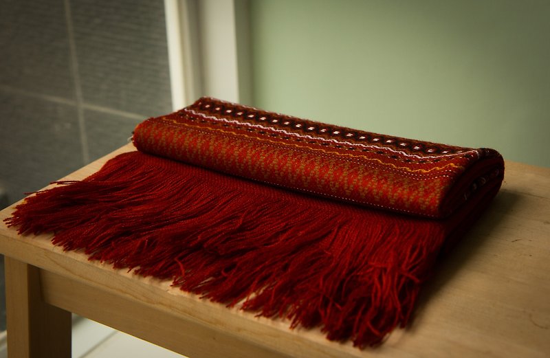 南美洲印地安手工披肩 深橘紅色 - 圍巾/披肩 - 其他材質 