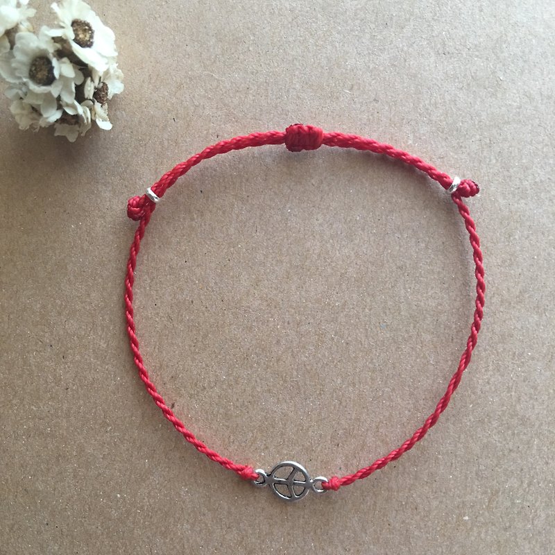 ~ M + Bear ~ peace / blessing red bracelet / wax wax / silver / braided bracelet / 925 silver bracelet / ankle - สร้อยข้อมือ - กระดาษ สีแดง