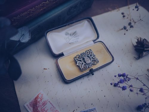 荏苒 - Vintage Jewelry 古董珠寶飾品 玳瑁色波浪金邊絲絨古董首飾盒-英國古董首飾物件