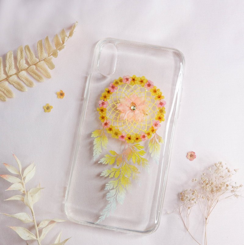 押花捕夢網手機殼 | 黃、粉紅色 - 手機殼/手機套 - 植物．花 黃色