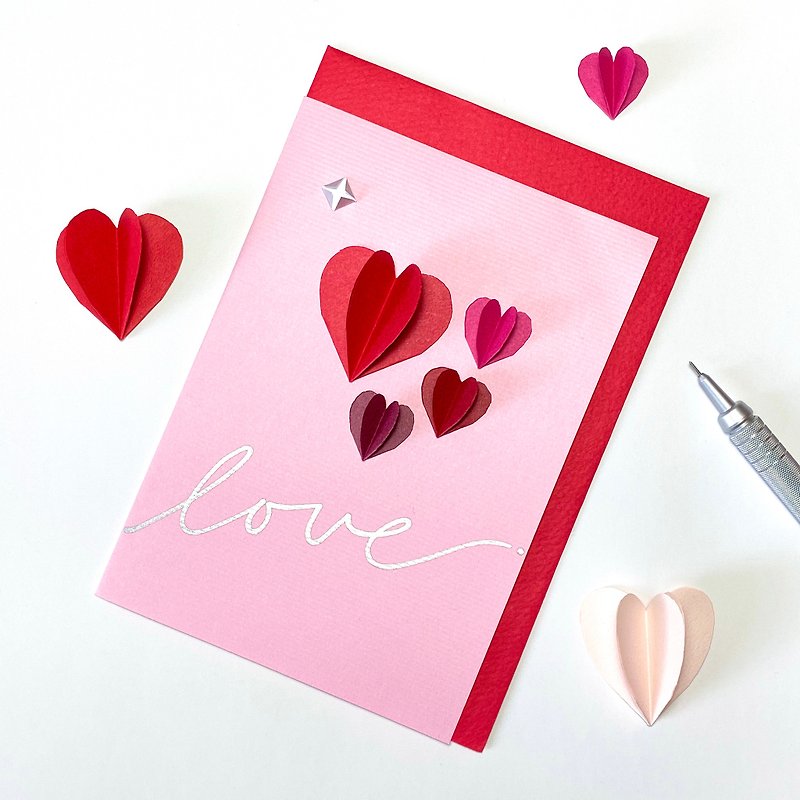 Pink Diamond Heart 3D Origami Valentine's Day Card - การ์ด/โปสการ์ด - กระดาษ สึชมพู