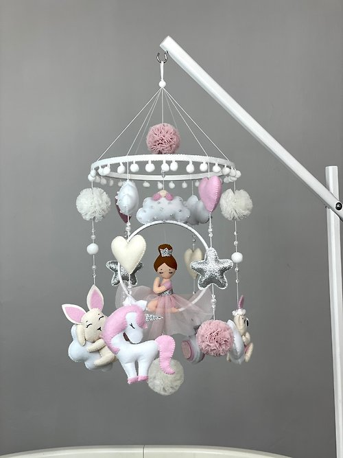 ArtMatias Baby mobile girl Princess nursery mobile crib Felt animal mobile Gift new baby