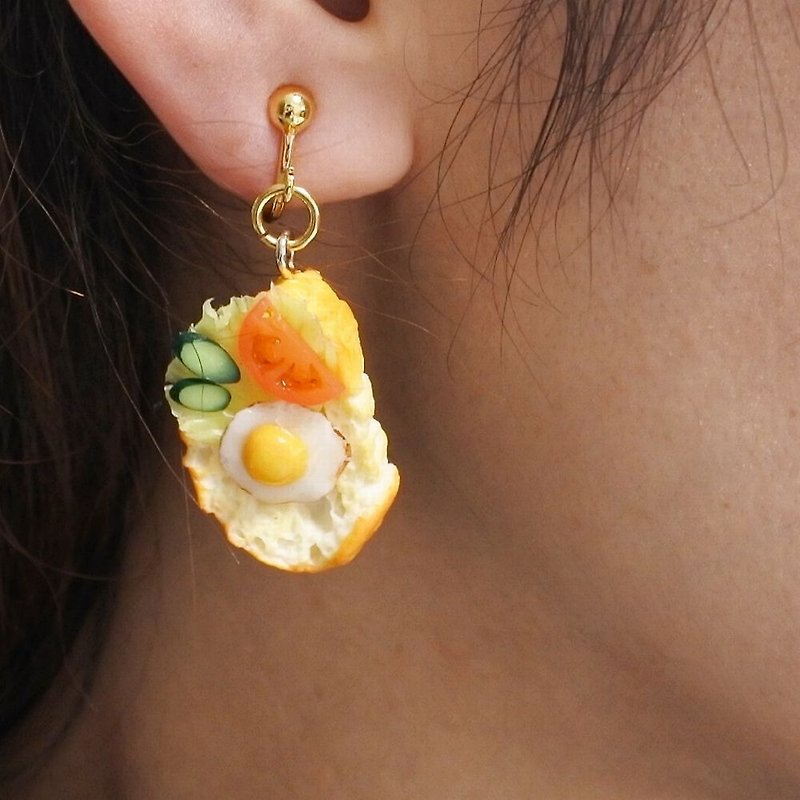 雞蛋麵包耳環 - 耳環/耳夾 - 黏土 黃色