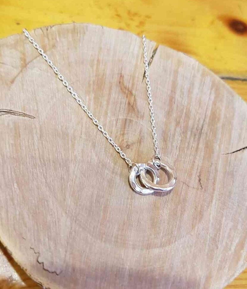 925 Sterling Silver Necklace Double Ring Phased Ring Short Training - สร้อยคอ - โลหะ 