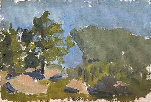 artkaso Pine above late Tahoe, oil painting, 4x6in(10x15cm)