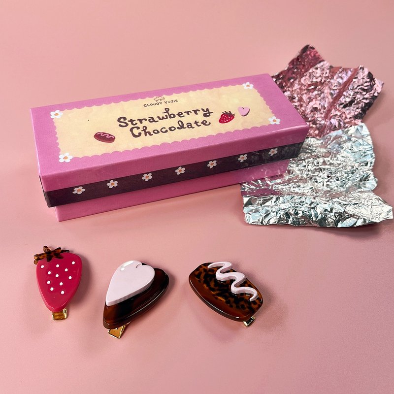 Strawberry Chocolate Duckbill Clip Combination Hair Clip Gift Box - เครื่องประดับผม - วัสดุอื่นๆ 