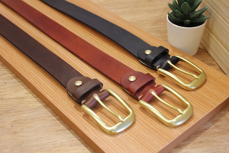 [Mini5] popular fog face belt (coffee) / hand dyed vegetable tanned leather 3.2cm wide belt - เข็มขัด - หนังแท้ 