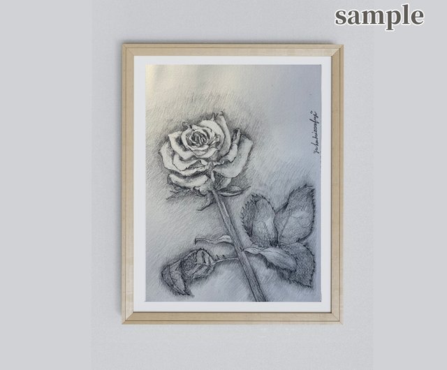 バラの絵、バラのアートプリント、バラの鉛筆画、花の鉛筆アート
